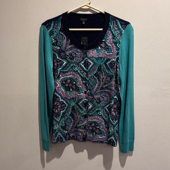Talbots Teal and Purple Paisley Sweater size L - Picture 1 of 7